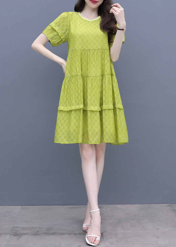 Fashion Fluorescent Green O-Neck Graphic Patchwork Mid Dress Summer