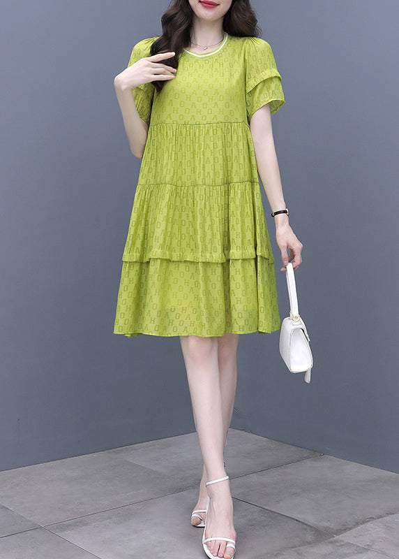 Fashion Fluorescent Green O-Neck Graphic Patchwork Mid Dress Summer