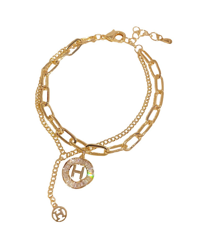 Fashion Gold Alloy Crystal Graphic Tassel Charm Bracelet