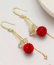 Fashion Gold Alloy Zircon Floral Ball Tassel Drop Earrings