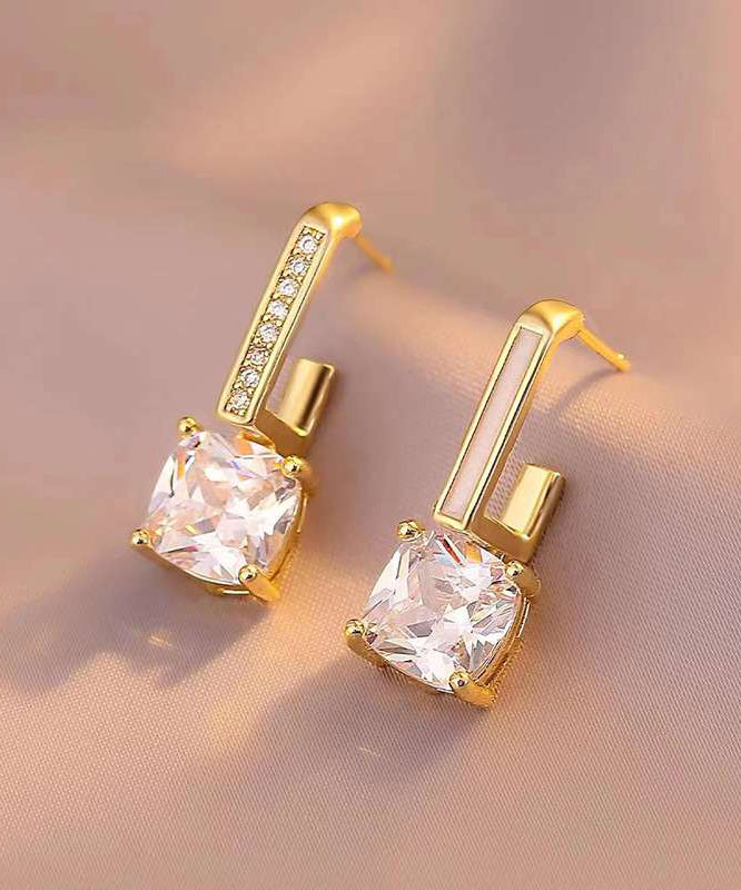 Fashion Gold Asymmetric Zircon Earrings 925 Silver Needle