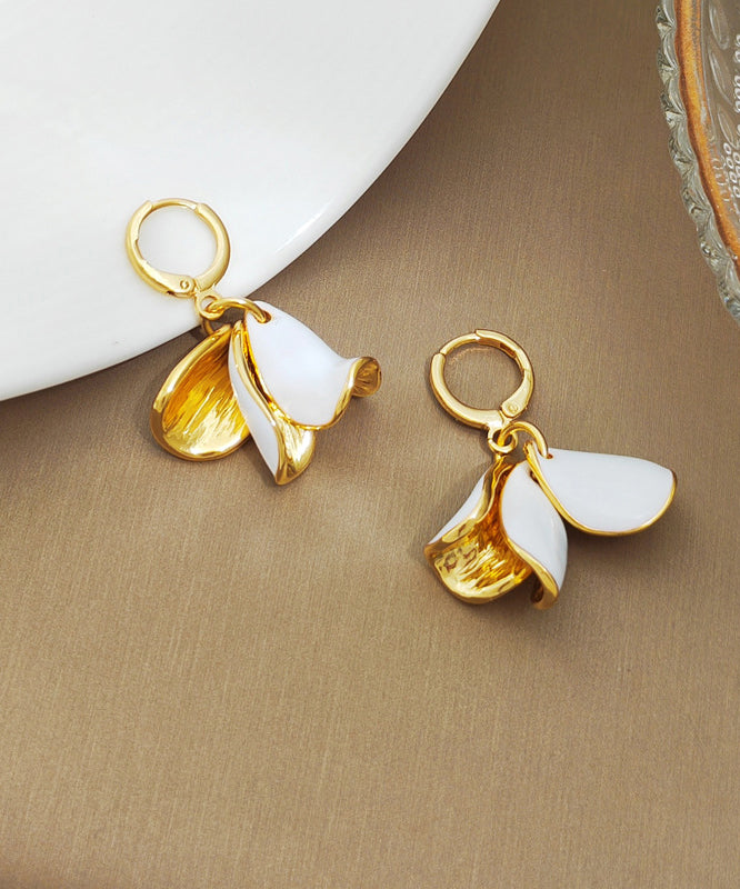 Fashion Gold Plated Floral Tassel Hoop Earrings