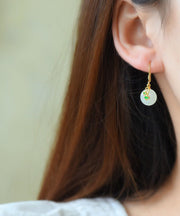 Fashion Gold Colour Inlaid Hetian Jade Drop Earrings