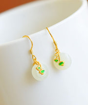 Fashion Gold Colour Inlaid Hetian Jade Drop Earrings