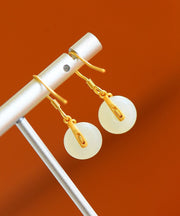 Fashion Gold Colour Inlaid Hetian Jade Drop Earrings