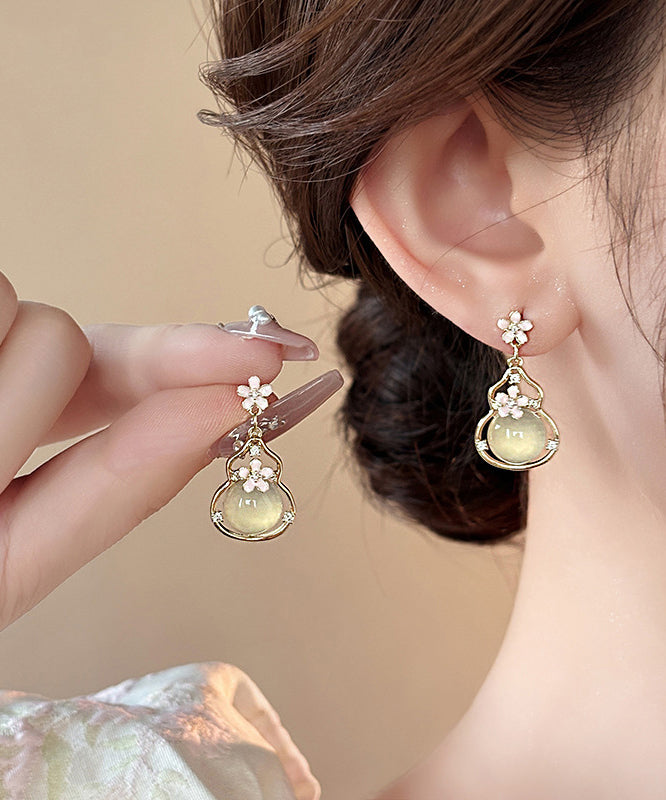 Fashion Gold Copper Alloy Floral Gourd Drop Earrings