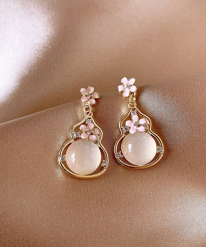 Fashion Gold Copper Alloy Floral Gourd Drop Earrings