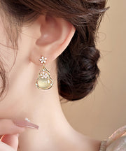 Fashion Gold Copper Alloy Floral Gourd Drop Earrings