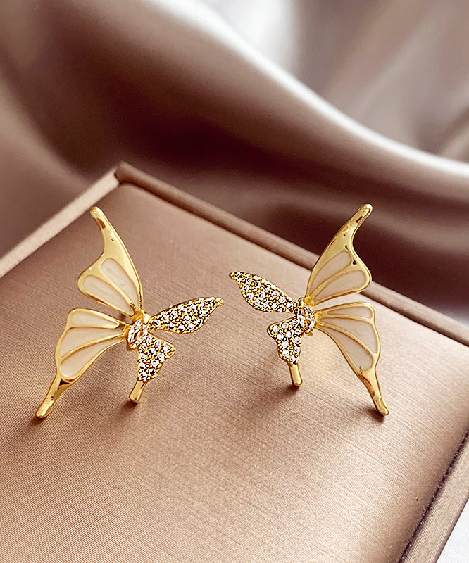 Fashion Gold Copper Alloy Zircon Butterfly Stud Earrings
