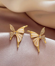 Fashion Gold Copper Alloy Zircon Butterfly Stud Earrings