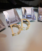 Fashion Gold Copper Alloy Zircon D Type Hoop Earrings