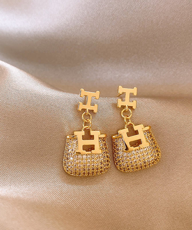 Fashion Gold Copper Alloy Zircon Graphic Bag Drop Earrings