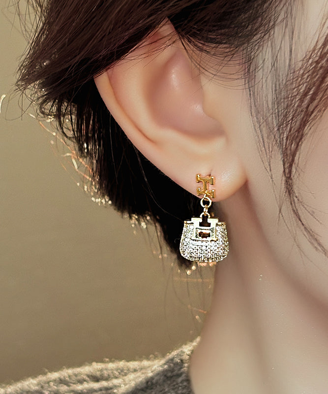 Fashion Gold Copper Alloy Zircon Graphic Bag Drop Earrings