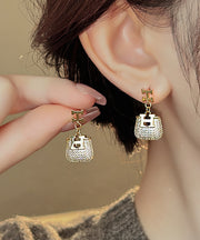 Fashion Gold Copper Alloy Zircon Graphic Bag Drop Earrings