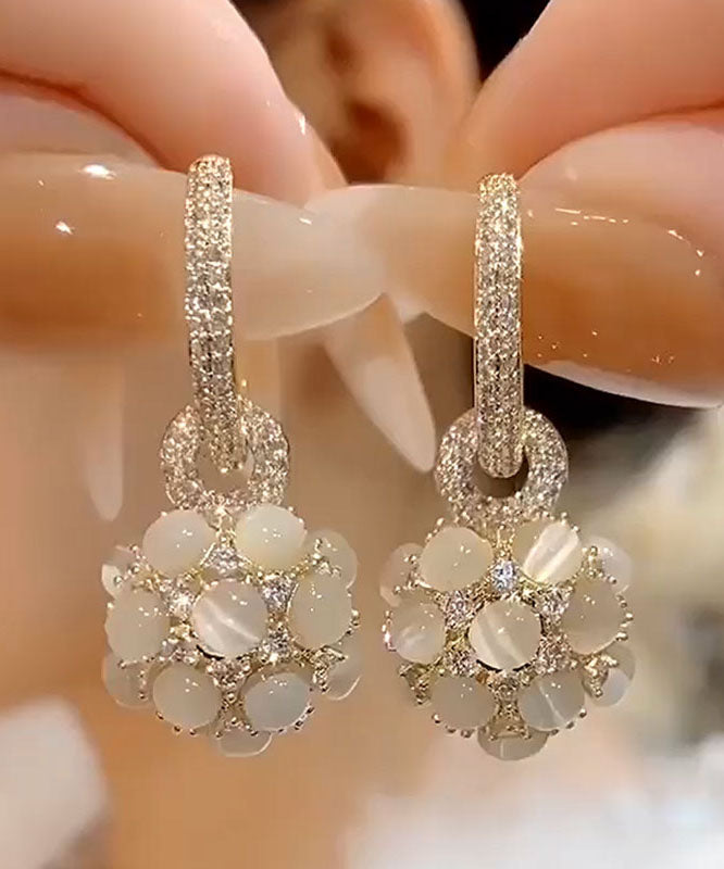 Fashion Gold Copper Alloy Zircon Opal Spherical Drop Earrings