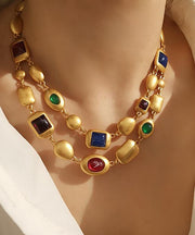 Fashion Gold Copper Overgild Bilayer Coloured Glaze Necklace