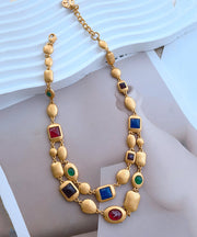 Fashion Gold Copper Overgild Bilayer Coloured Glaze Necklace