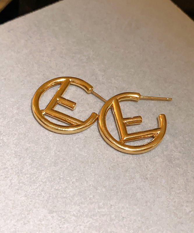 Fashion Gold Copper Overgild Graphic Hoop Earrings