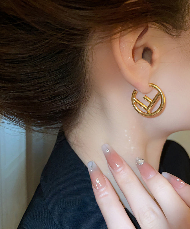 Fashion Gold Copper Overgild Graphic Hoop Earrings