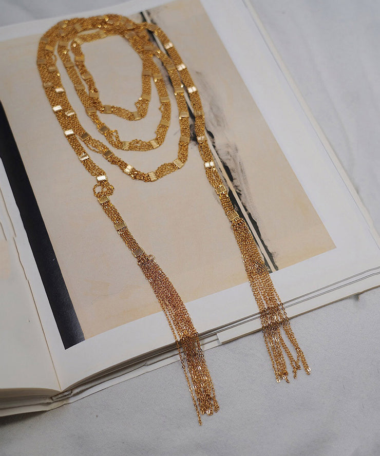 Fashion Gold Copper Overgild Multi Layer Tassel Pendant Necklace