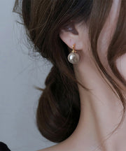 Fashion Gold Copper Overgild Pearl Stud Earrings