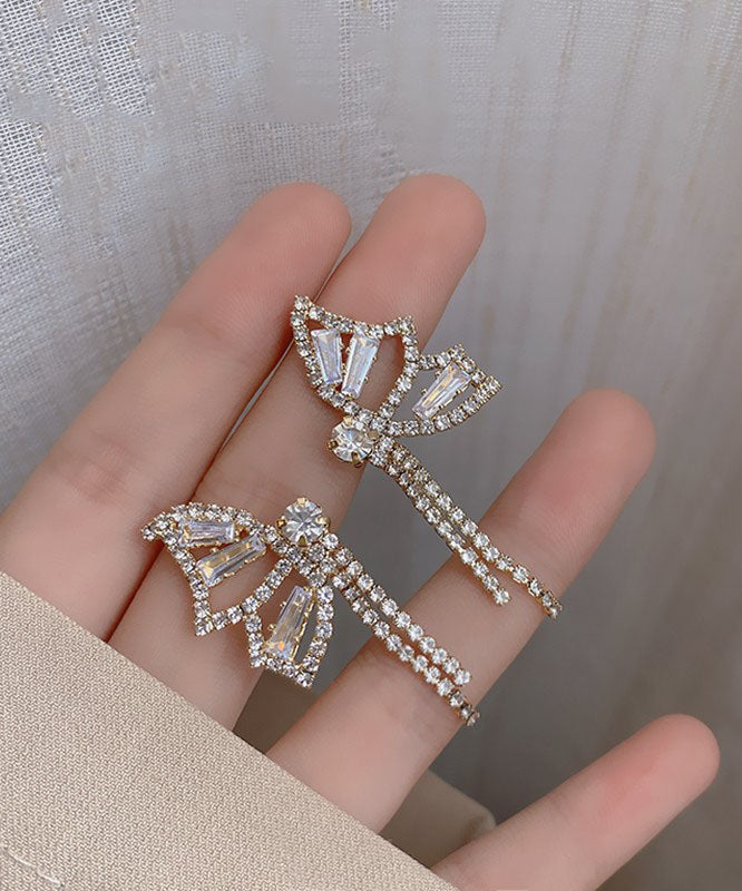 Fashion Gold Copper Zircon Crystal Butterfly Drop Earrings