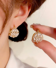 Fashion Gold Copper Zircon Pearl Flower Basket Hoop Earrings