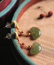 Fashion Gold Silver Inlaid Jade Agate Drop Earrings