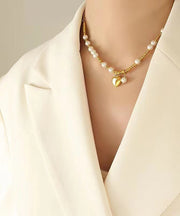 Fashion Gold Stainless Steel Pearl patchwork Love Pendant Necklace