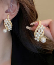 Fashion Gold Sterling Silver Alloy Pearl Hoop Earrings