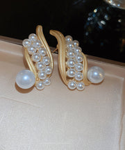 Fashion Gold Sterling Silver Alloy Pearl Hoop Earrings