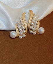 Fashion Gold Sterling Silver Alloy Pearl Hoop Earrings