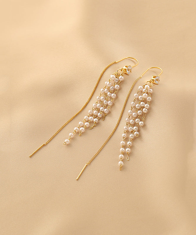 Fashion Gold Sterling Silver Alloy Pearl Tassel Drop Earrings