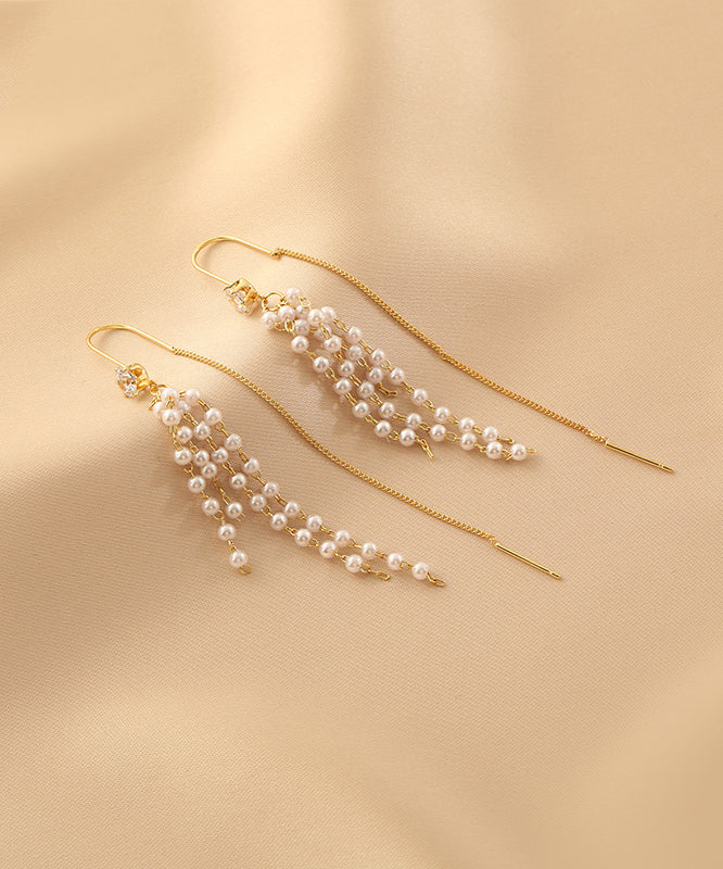 Fashion Gold Sterling Silver Alloy Pearl Tassel Drop Earrings