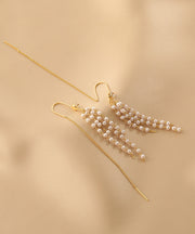 Fashion Gold Sterling Silver Alloy Pearl Tassel Drop Earrings