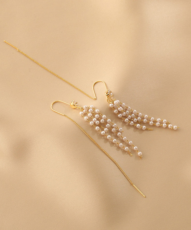 Fashion Gold Sterling Silver Alloy Pearl Tassel Drop Earrings