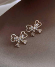 Fashion Gold Sterling Silver Alloy Zircon Bow Stud Earrings