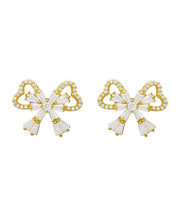 Fashion Gold Sterling Silver Alloy Zircon Bow Stud Earrings