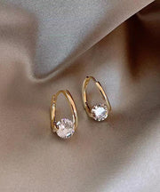 Fashion Gold Sterling Silver Alloy Zircon Hoop Earrings