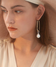 Fashion Gold Sterling Silver Alloy Zircon Pearl Hoop Earrings