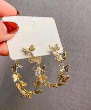 Fashion Gold Sterling Silver Overgild Butterfly C Shaped Hoop Earrings