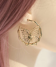 Fashion Gold Sterling Silver Overgild Butterfly Hollow Out Hoop Earrings