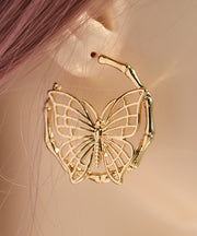 Fashion Gold Sterling Silver Overgild Butterfly Hollow Out Hoop Earrings