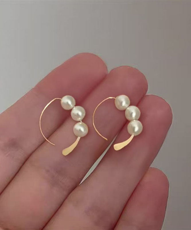 Fashion Gold Sterling Silver Overgild Pearl Hoop Earrings