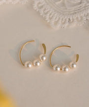 Fashion Gold Sterling Silver Overgild Pearl Hoop Earrings