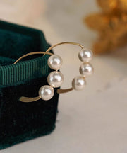 Fashion Gold Sterling Silver Overgild Pearl Hoop Earrings