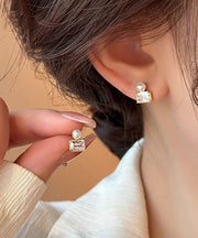 Fashion Gold Sterling Silver Overgild Pearl Stud Earrings