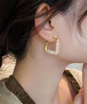 Fashion Gold Sterling Silver Overgild Zircon Pearl Hoop Earrings