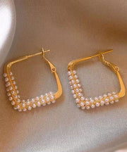 Fashion Gold Sterling Silver Overgild Zircon Pearl Hoop Earrings