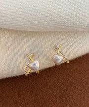 Fashion Gold Sterling Silver Overgild Zircon Pearl Stud Earrings